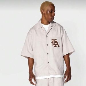 SHEIN Boxy Fit Reverse Collar Denim Button Down Shirt